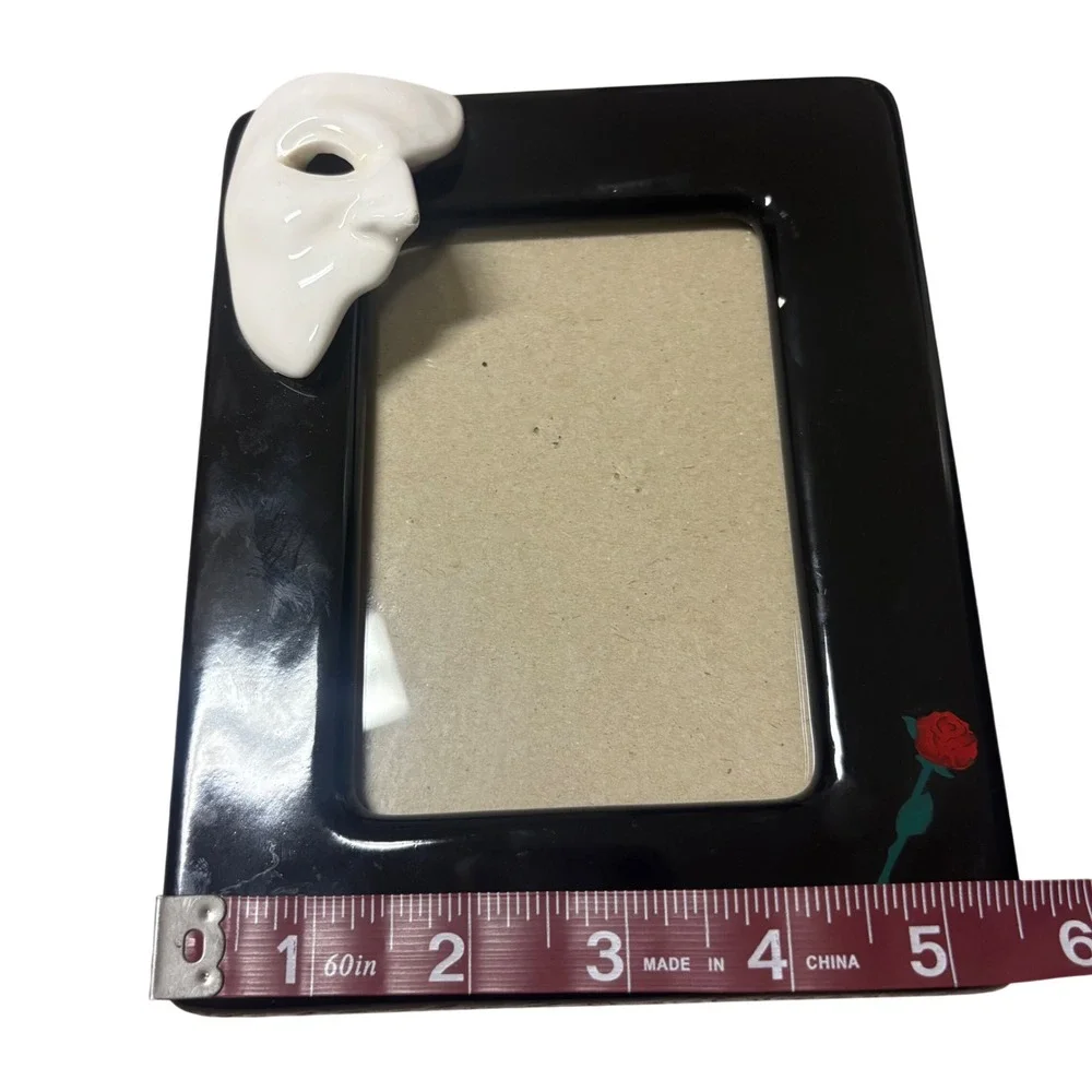Vintage 1988 Clay Art Phantom of the Opera Ceramic Picture Frame Mask Rose Black